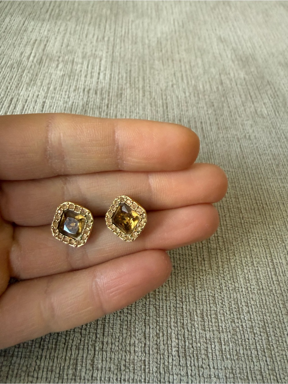 Kate spade Gold-Tone Citrine Square Halo Stud Earrings